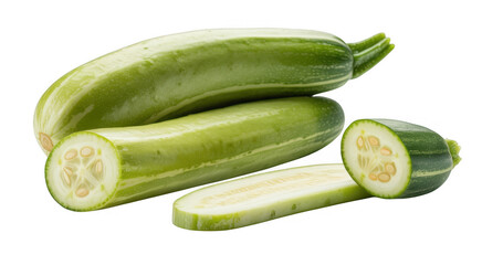 Green Zucchinis zucchini slices isolated on a transparent background