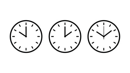 Three analog clocks displaying different times showing minutes and hours clearly