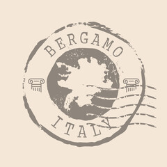 Stamp Postal of Bergamo is city of Italy. Map Silhouette rubber Seal.  Design Retro Travel. Seal  Map of Bergamo grunge  for your design. Lombardy. Italy. EPS10