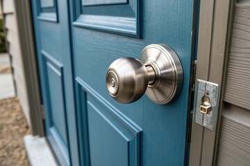 Fototapeta premium A blue door with a silver knob