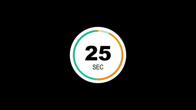 30 seconds circular countdown timer animation, 30 seconds circular timer countdown on black background, simple countdown timer from 30 to 0 seconds.