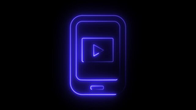 Glowing neon phone youtube icon isolated on black background. HD Video motion graphic animation