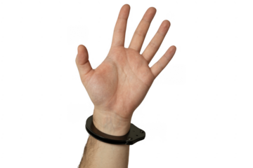 Hand Wearing Black Handcuffs wrist isolated on a transparent background