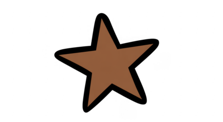Brown star with black outline star shape digital star symbol isolated on a transparent background