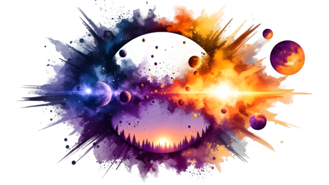 Vibrant cosmic explosion isolated on transparent background with celestial elements - Powered by Adobe