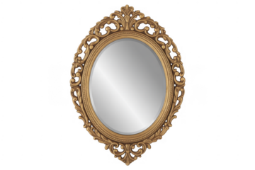 Ornate gold mirror oval frame isolated on a transparent background