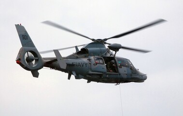 Eurocopter AS565 Panther helicopter of the Bulgarian Navy, military variant of the AS365 Dauphin, marked with number 901 and NAVY insignia, based at Chayka Air Base near Varna, BG, 06 May 2020