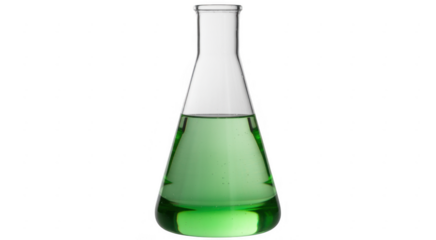 Green liquid in a conical flask laboratory chemistry isolated on a transparent background