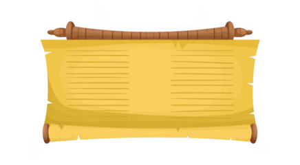 Yellow parchment scroll with wooden handles isolated isolated on a transparent background