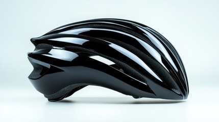 This image showcases a sleek and modern black bicycle helmet, emphasizing safety and style in an elegant design for cycling enthusiasts and athletes alike.