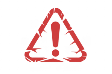 Red warning sign with exclamation mark and cracked isolated on a transparent background