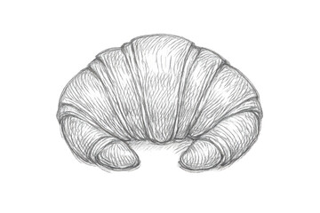 Pencil sketch of a croissant on transparent background, detailed art.