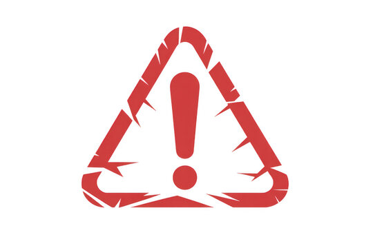 Red warning sign with exclamation mark and cracked isolated on a transparent background
