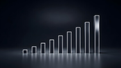 Abstract visualization of rising bar chart showing continuous financial growth and positive business performance trend