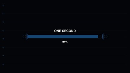 Progressbar animation shows one second completion in futuristic user interface design for science fiction projects