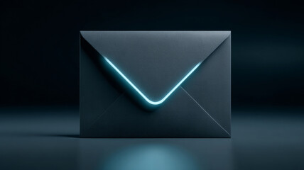 A blue envelope with a glowing line on it's flap, sitting in the dark