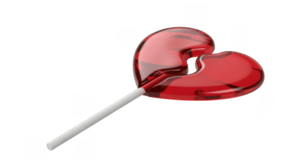 Red Heart- Shaped Lollipop on Stick red lollipop heart-shaped isolated on a transparent background