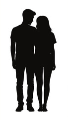 Silhouette of couple standing together and looking at each other  