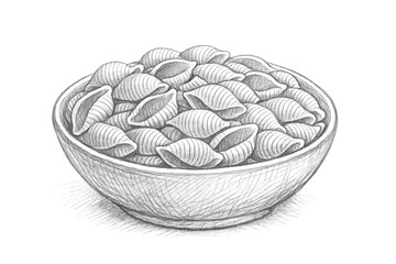 Obraz premium Conchiglie Pasta in Bowl on transparent background Hand Drawn Image