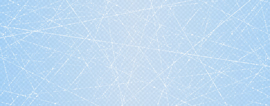 Ice rink texture with skate marks. Shimmering white scratches on light blue transparent background