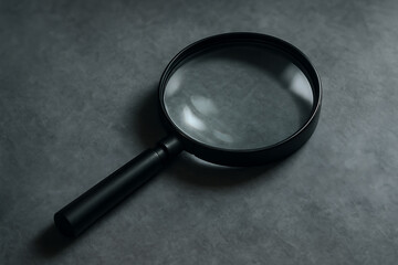Simple magnifying glass viewed from above representing detective exploration curiosity question analysis review and visual inspection