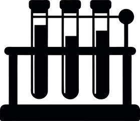 Test Tube Beaker Icon in Rack Silhouette with Liquid Levels for Lab Illustration