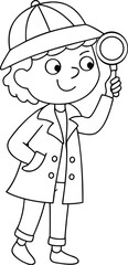 Fototapeta premium Detective Illustration With Magnifying Glass, Kid Investigator Sketch