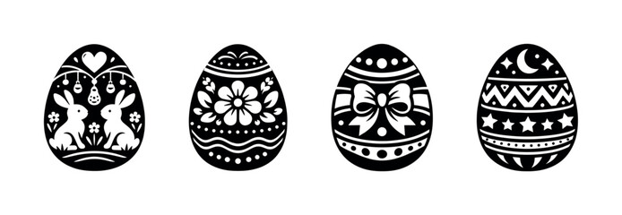 Fototapeta premium Easter eggs vector icons set, decorated holiday symbols, spring festive designs