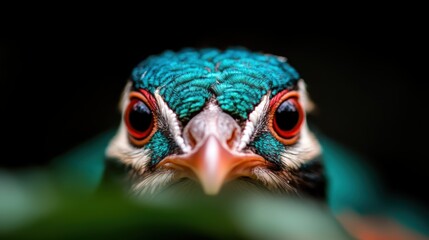 A breathtaking close-up of a peacock reveals its vibrant plumage and intricate feather patterns, showcasing nature's artistry and the beauty of wildlife.