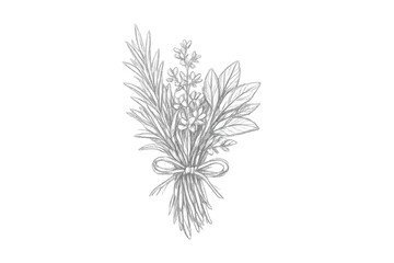 Obraz premium Herb bouquet drawing on transparent background with rosemary and sage.