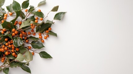 A vibrant holly branch adorned with bright orange berries and lush green leaves, symbolizing nature's beauty and seasonal charm, ideal for festive imagery and decor.