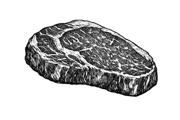 Naklejka premium Hand Drawn Black and White Steak Illustration on transparent background