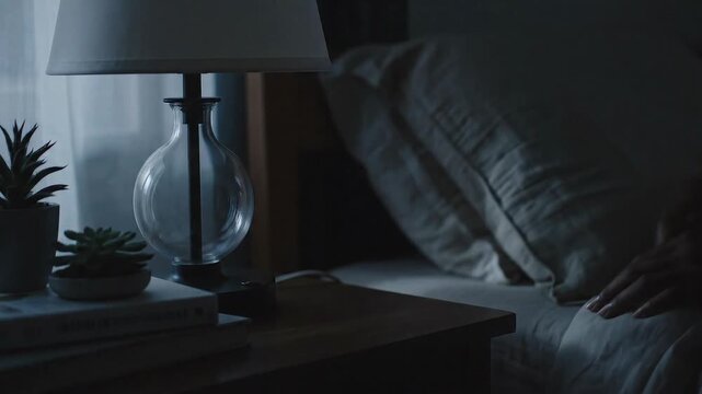 Hand turning off bedroom lamp switch