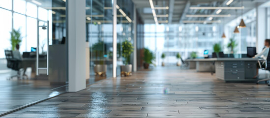 Modern Workspace Ambience: Capture a serene moment inside a contemporary office, featuring sleek architecture and a blend of natural light and modern design elements.