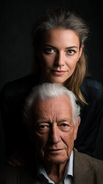 Adult Daughter and Elderly Father Close Portrait