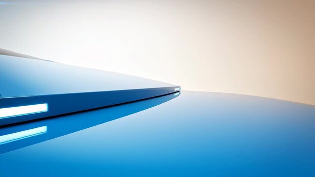 Blue rectangular prism on reflective surface with gradient background 4k video