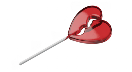Red heart shaped lollipop on white stick red lollipop isolated on a transparent background