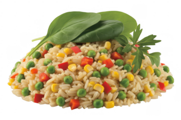 Rice and vegetable mix with spinach vegetables food isolated on a transparent background
