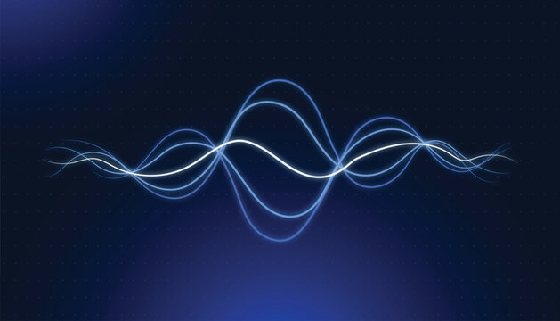 Futuristic AI voice wave on dark background digital sound frequency line