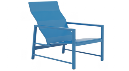 Blue metal chair with armrests and frame blue chair isolated on a transparent background