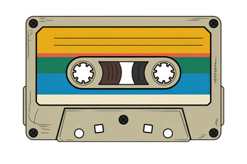 Naklejka premium Retro cassette tape with rainbow colors music nostalgia isolated on a transparent background