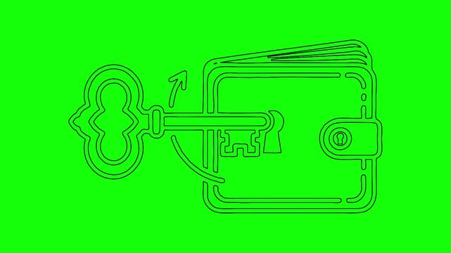 Wallet Access Key Line Icon Animation on Green Screen