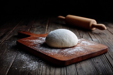 Dough resting on a wooden board in a kitchen