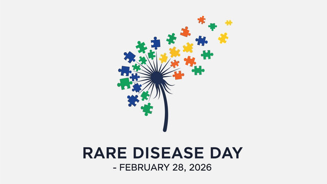 Vibrant puzzle pieces fly from dandelion for Rare Disease Day
