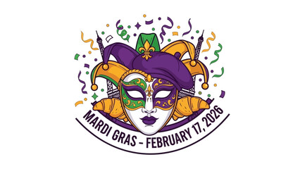 Fototapeta premium Vibrant Mardi Gras celebration with colorful mask and jester hat
