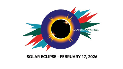 Vibrant solar eclipse graphic for February 17, 2026 event promotion
