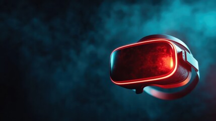 A striking image of a red-lit virtual reality headset floating in a misty environment, representing the intersection of technology and immersive experiences in modern entertainment.