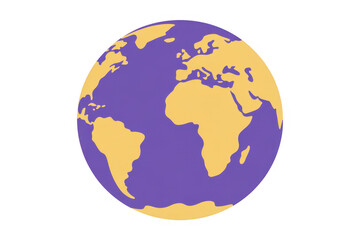 Purple and Yellow Globe continents isolated isolated on a transparent background