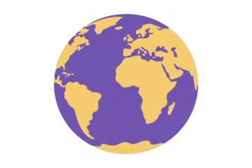 Purple and Yellow Globe continents isolated isolated on a transparent background