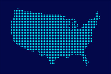 Dots US America Map Vector Illustration Blue Color